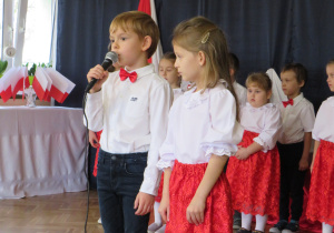 Chłopiec z grupy Słoneczka w trakcie występu.